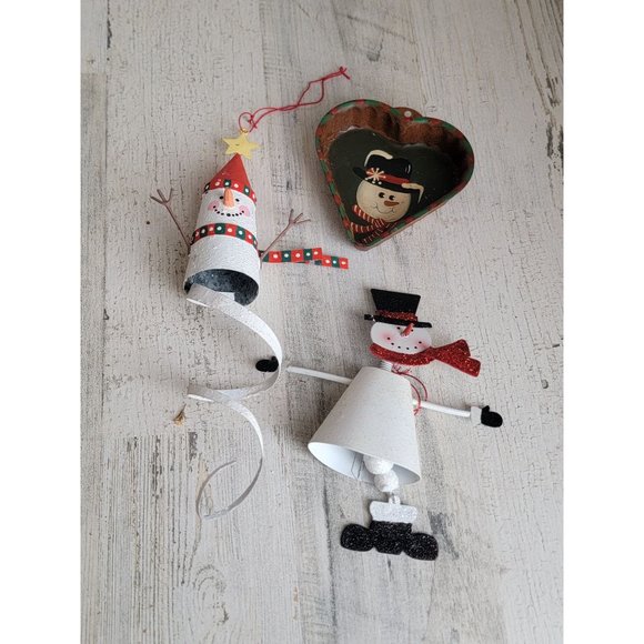 Vintage rustic Snowman Spiral heart ornament Xmas set - Picture 1 of 14